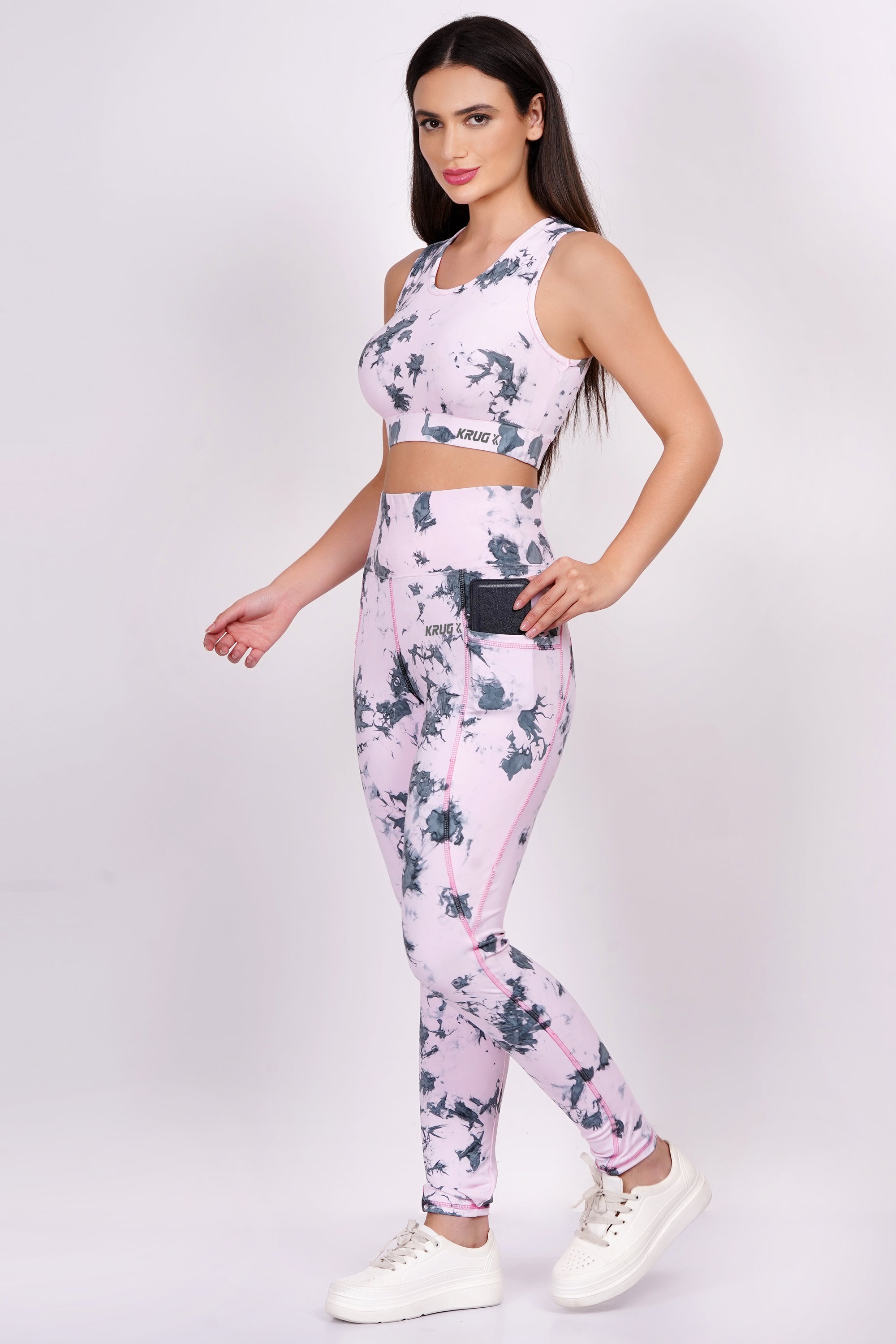 Blush Pink With Black Sports & Gym Co-Ord Set For Women