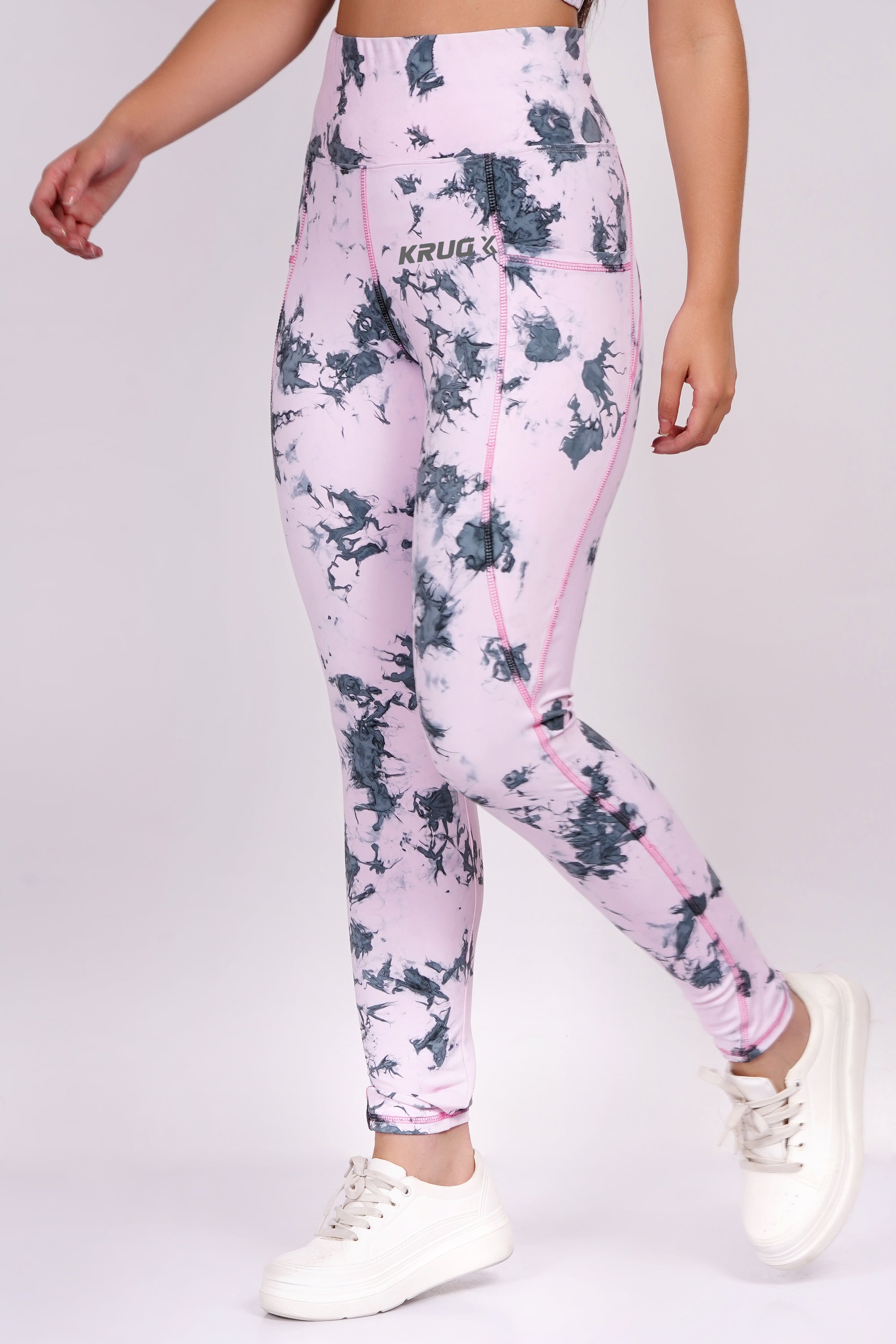 Blush Pink With Black Sports & Gym Bottom Wear For Women