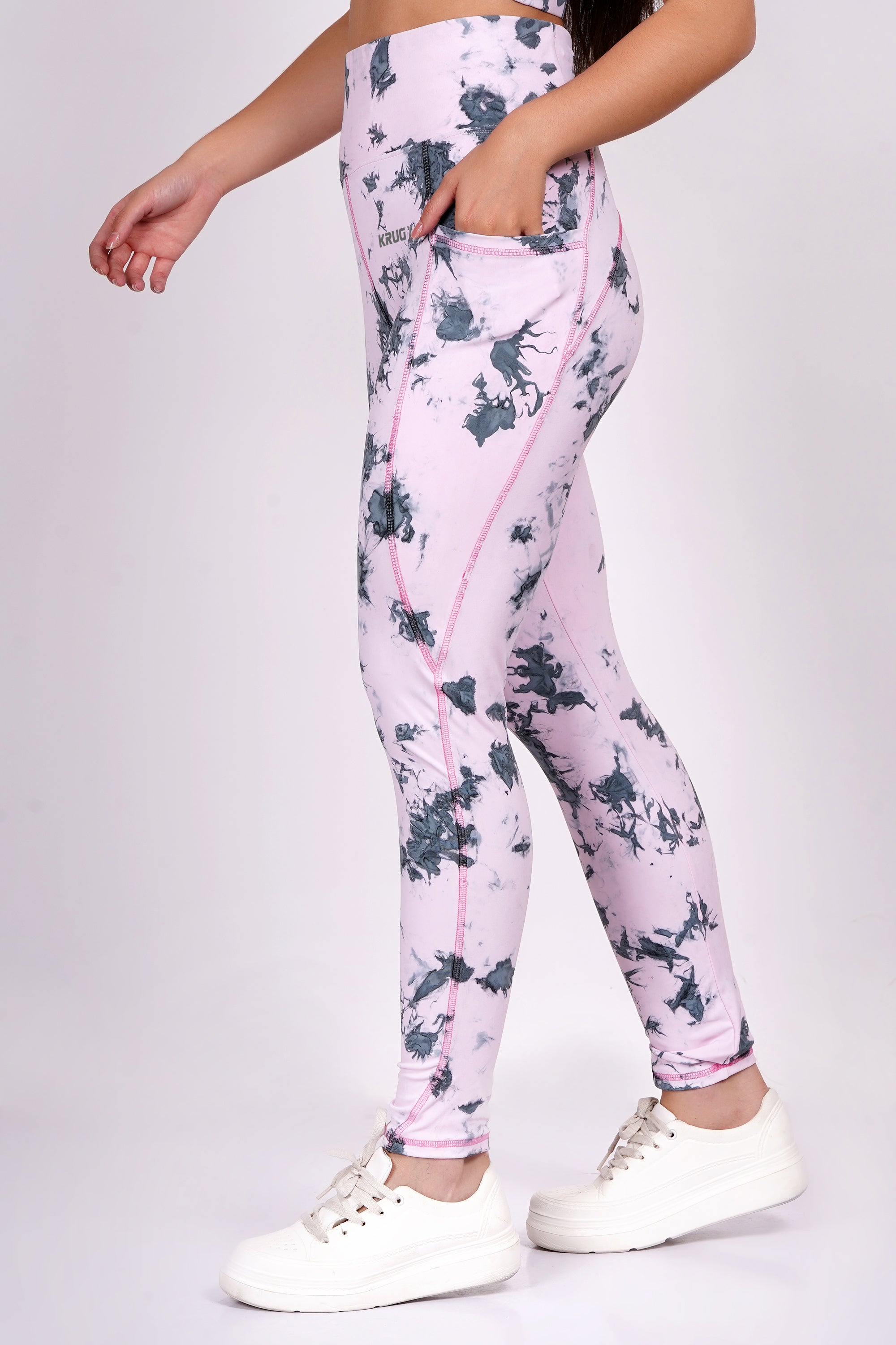 Blush Pink With Black Sports & Gym Bottom Wear For Women