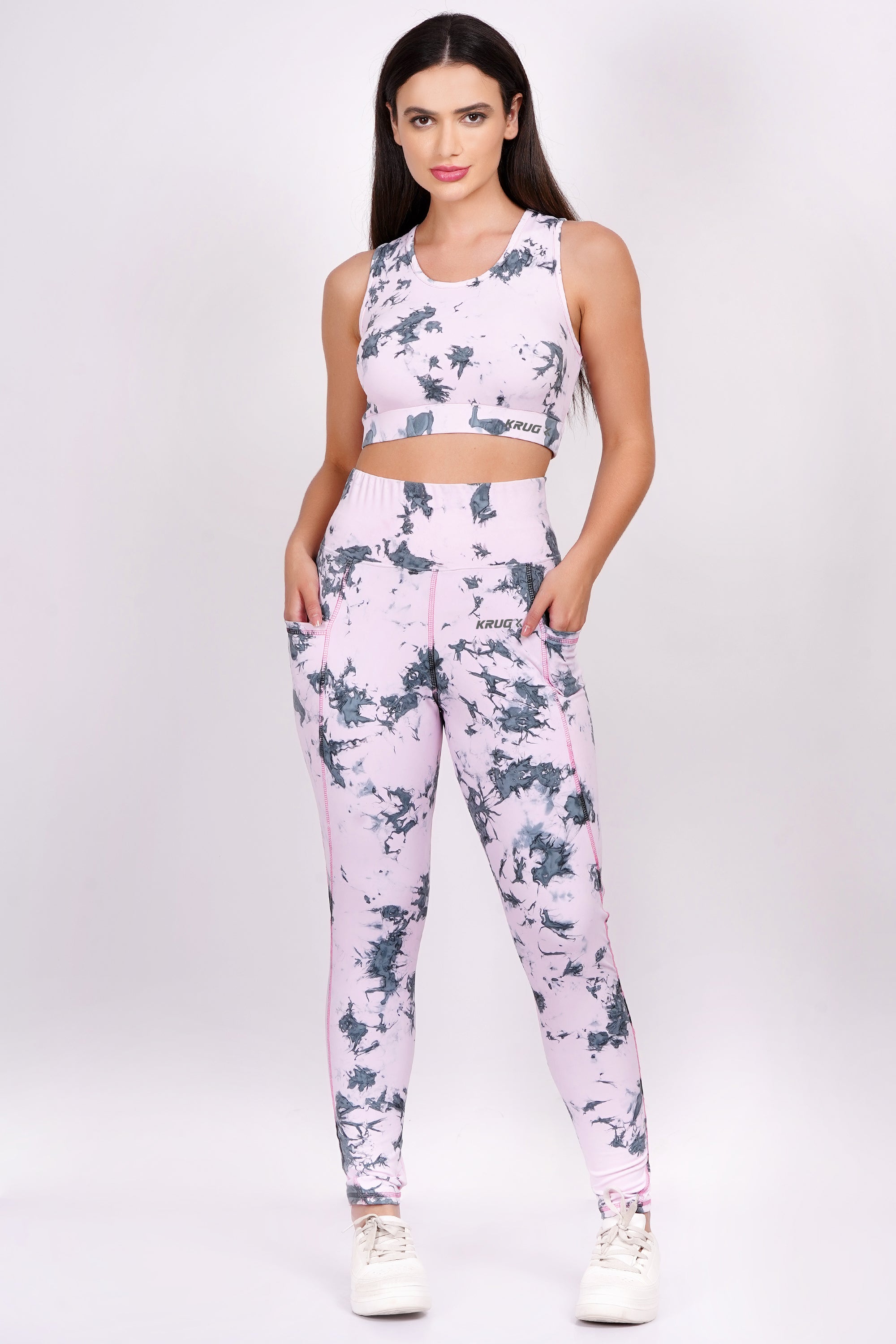 Blush Pink With Black Sports & Gym Co-Ord Set For Women