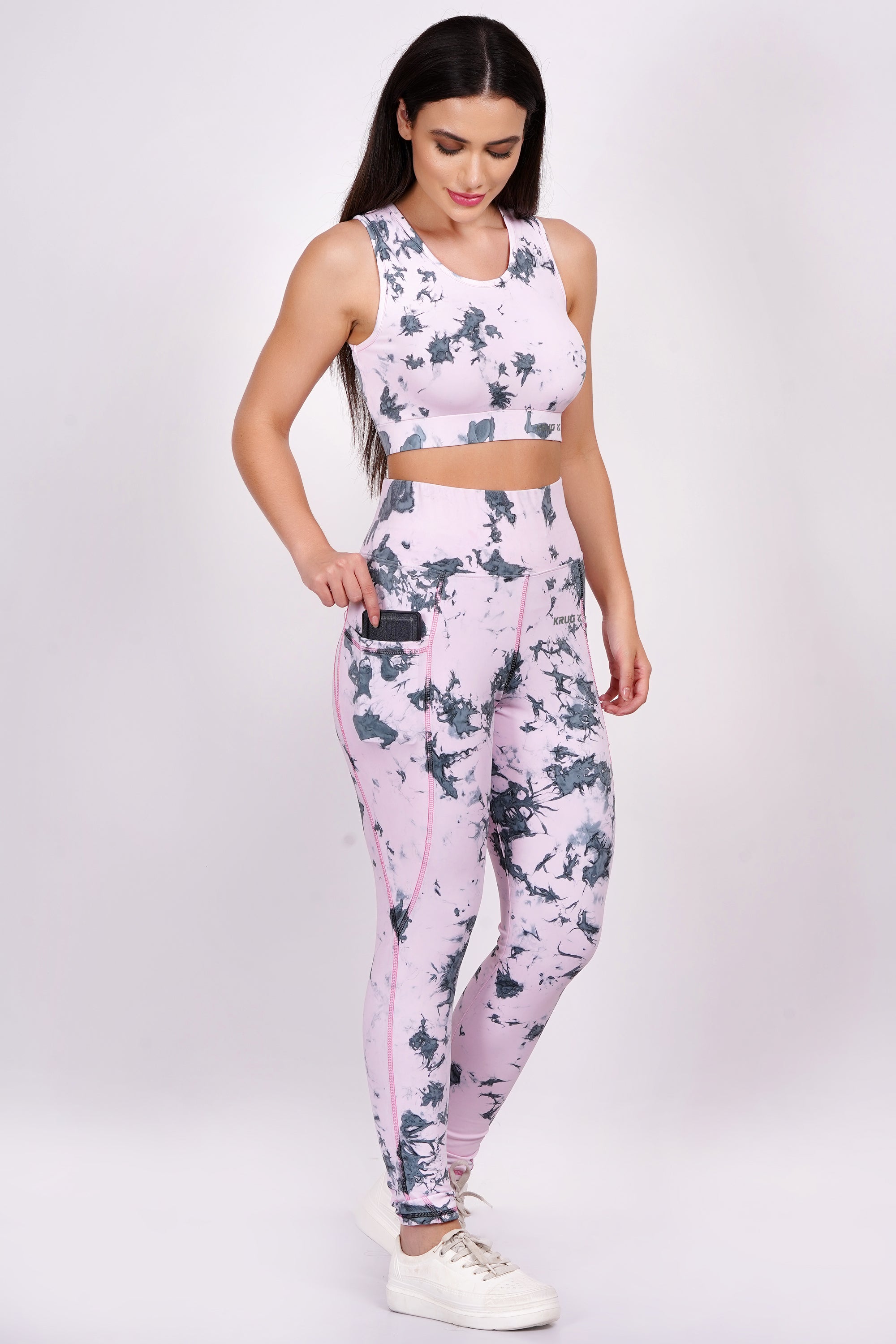 Blush Pink With Black Sports & Gym Co-Ord Set For Women