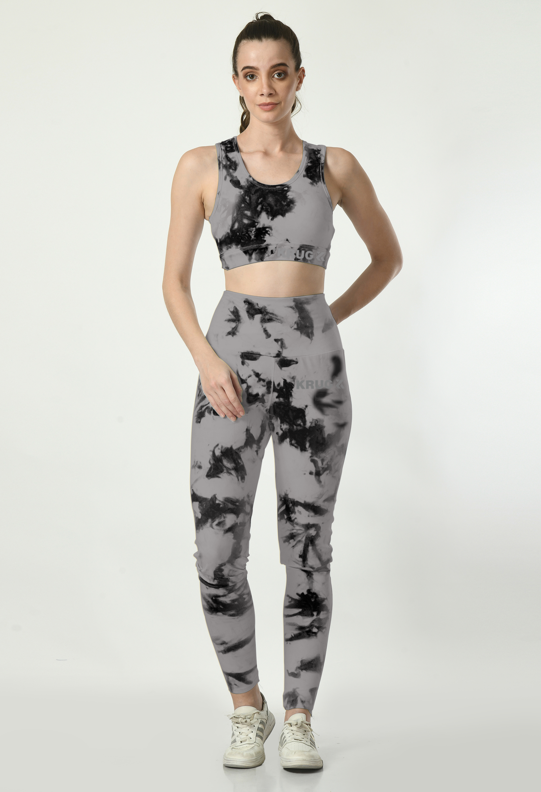 Smoke Grey Tie & Dye Leggings For Women