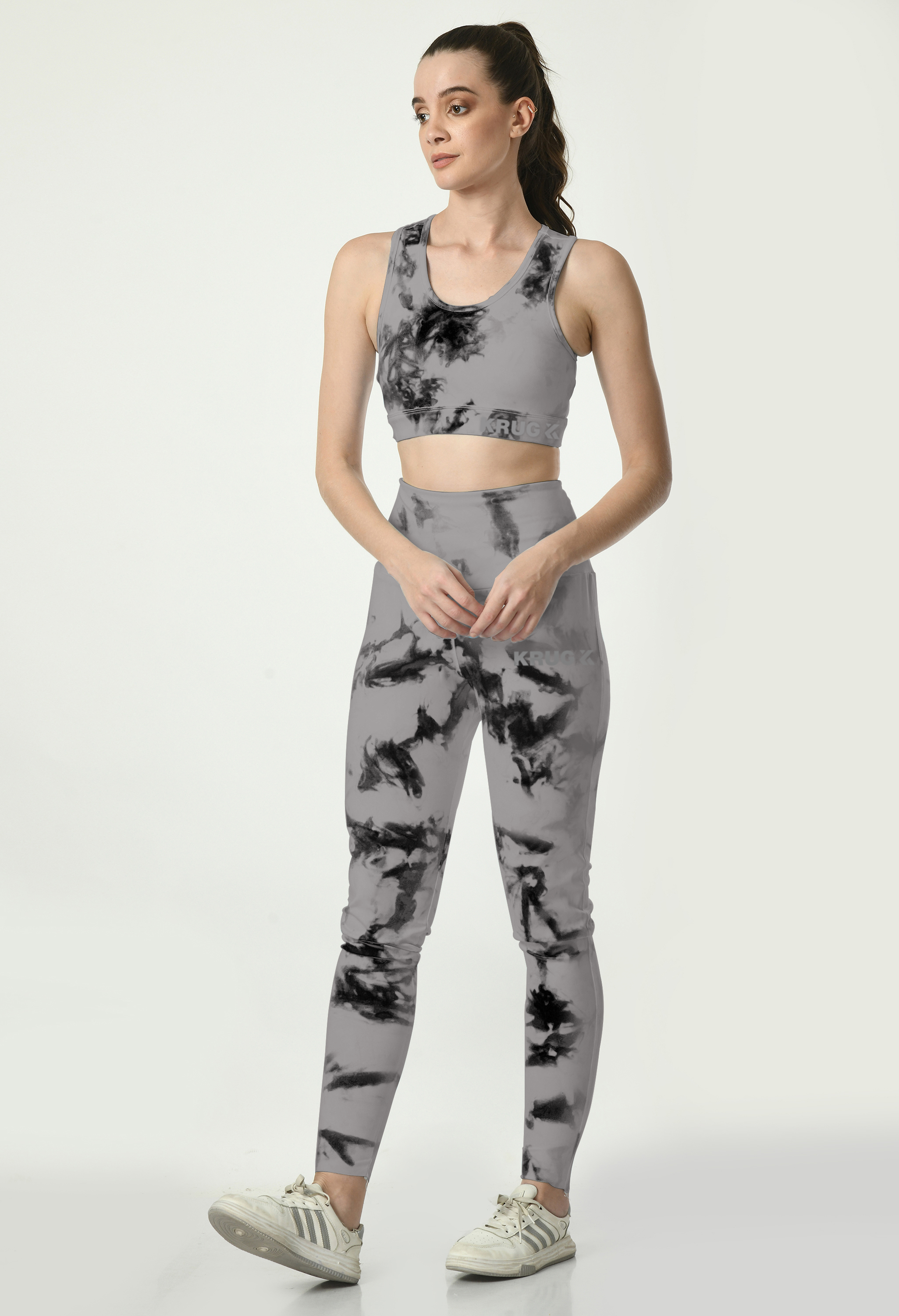 Smoke Grey Tie & Dye Leggings For Women
