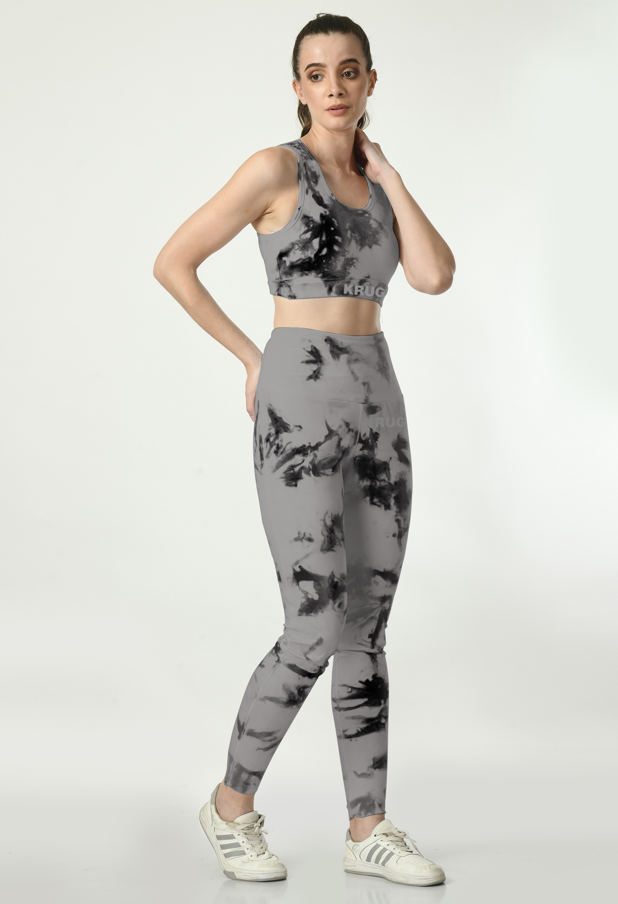 Smoke Grey Tie & Dye Leggings For Women