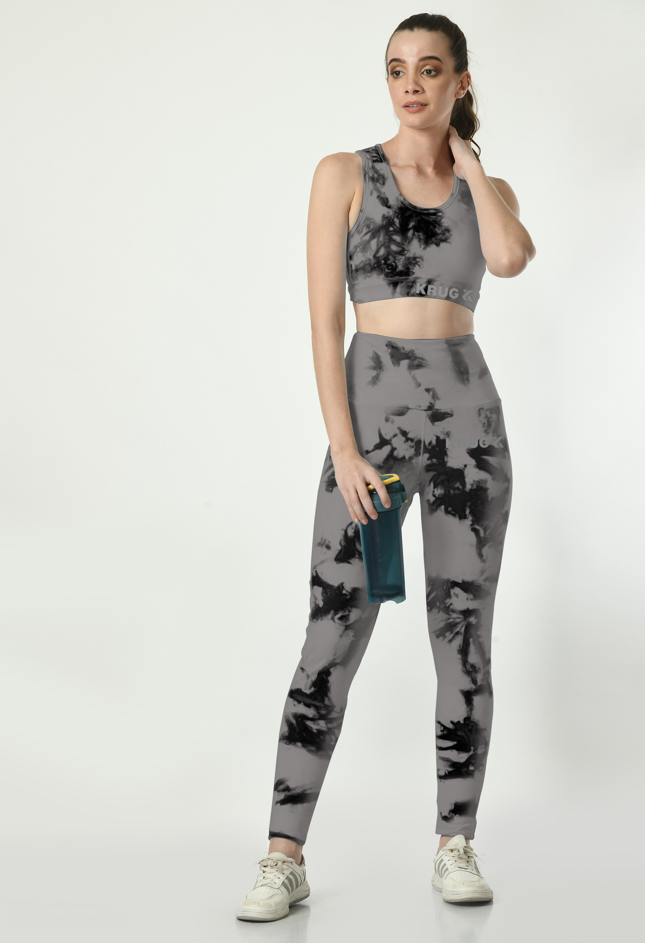 Smoke Grey Tie & Dye Leggings For Women