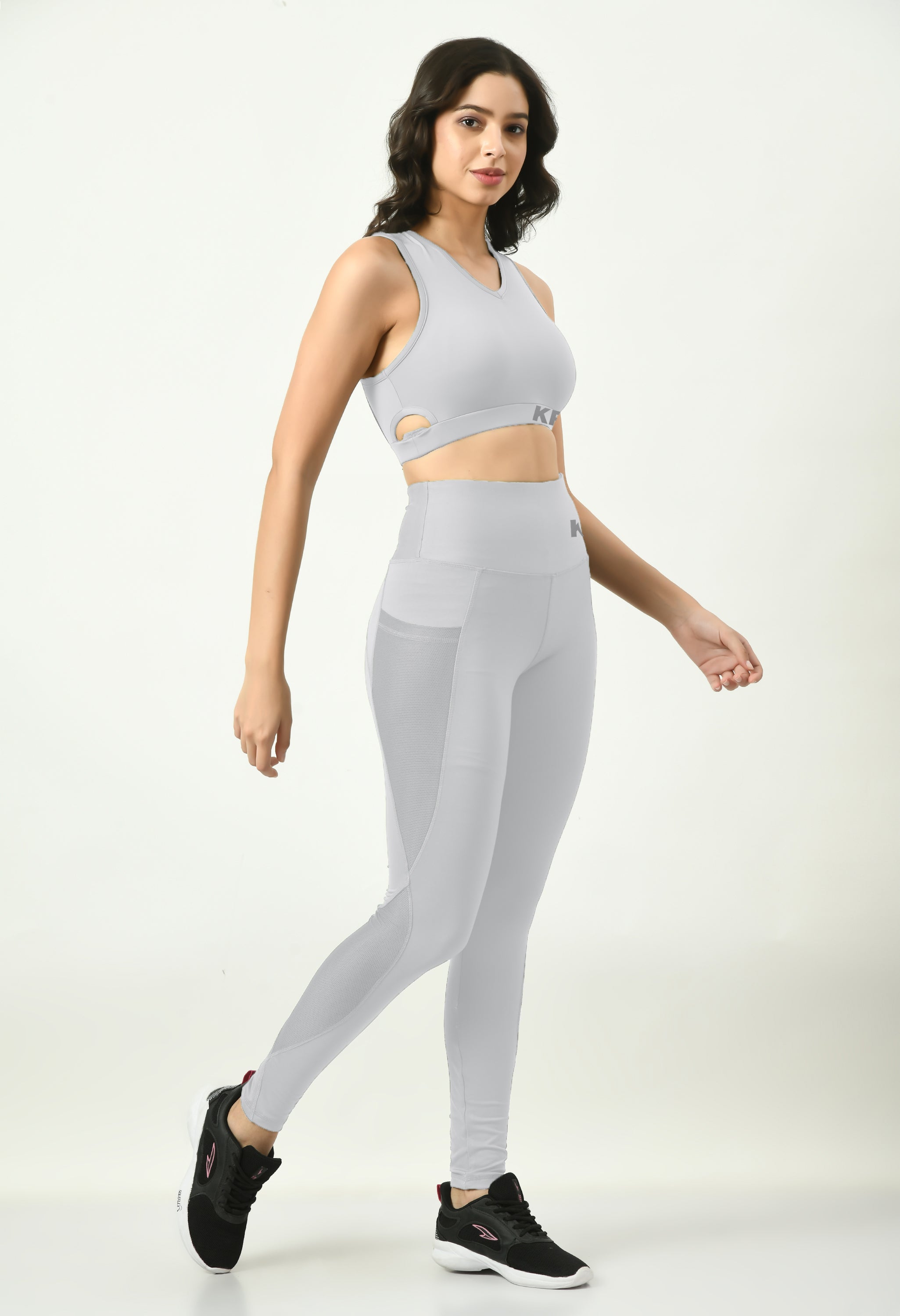 Cloud Grey Sports Bra & Leggings Co-Ord Set For Women