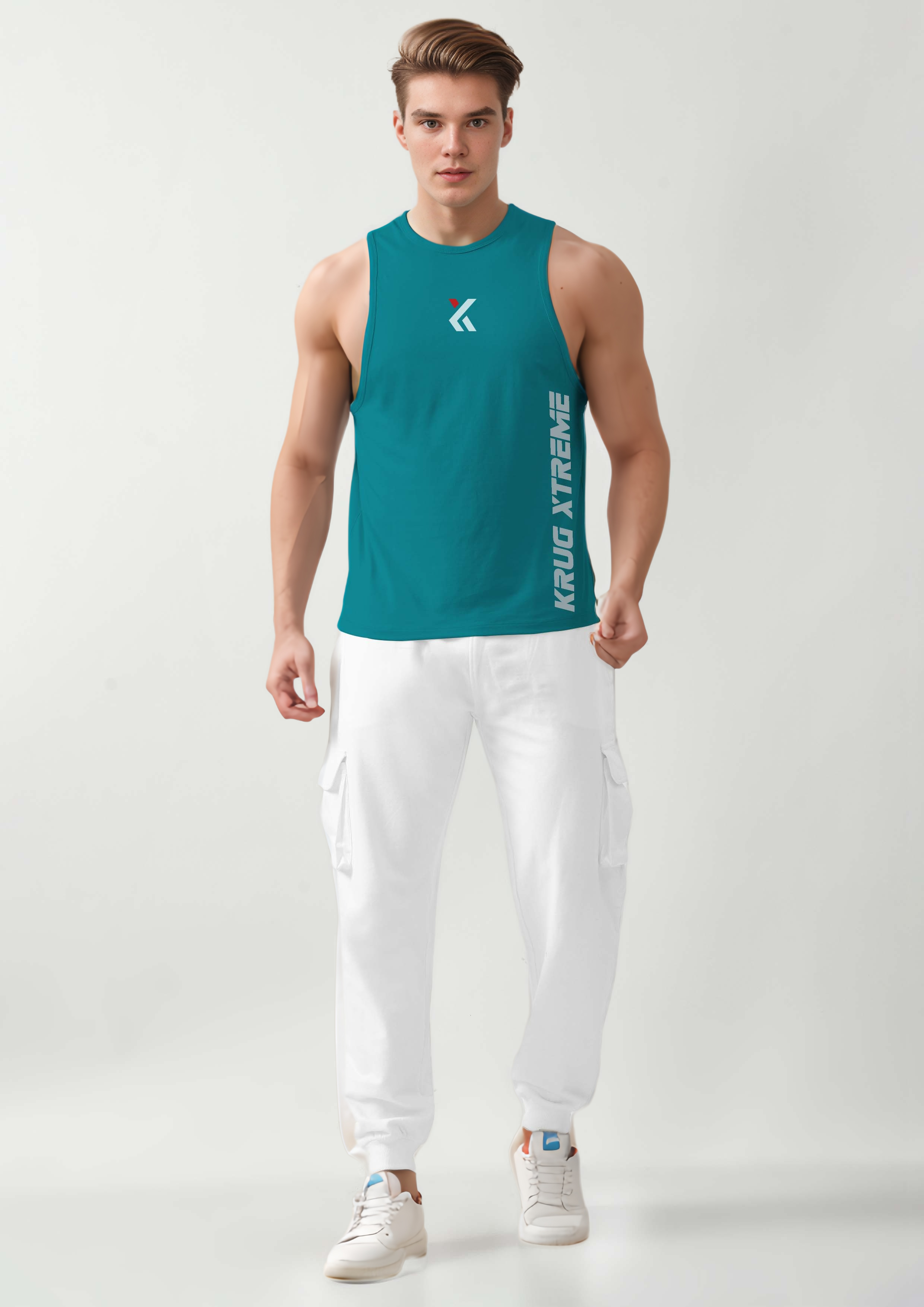 Cyan Green Gym Tank Tops For Mens