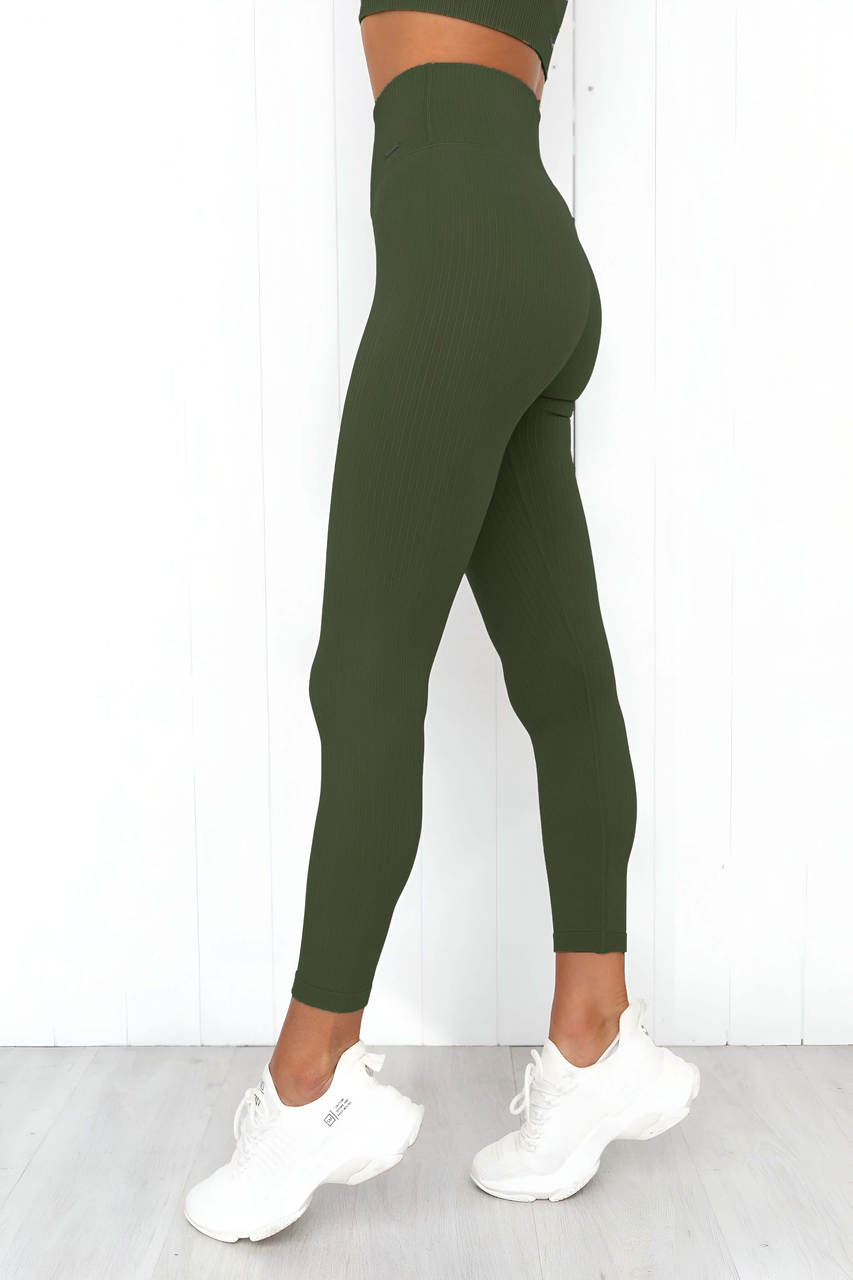 Olive Drab Green Ribbed Co-Ord Set for Women