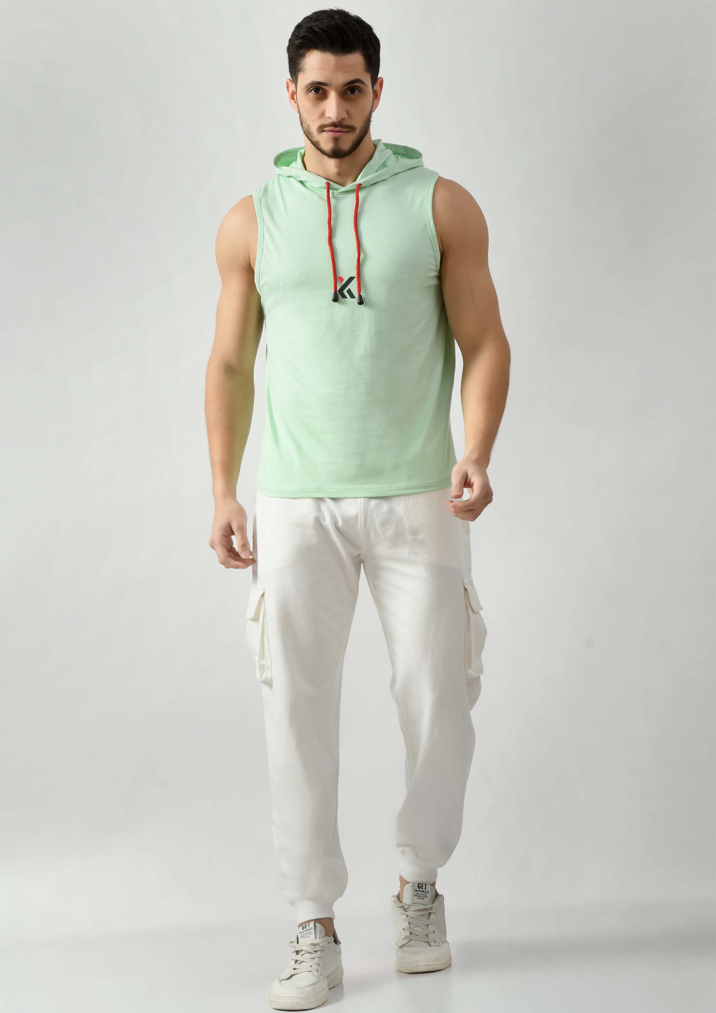 Celadon Green Tank Top for Men with Hoodie