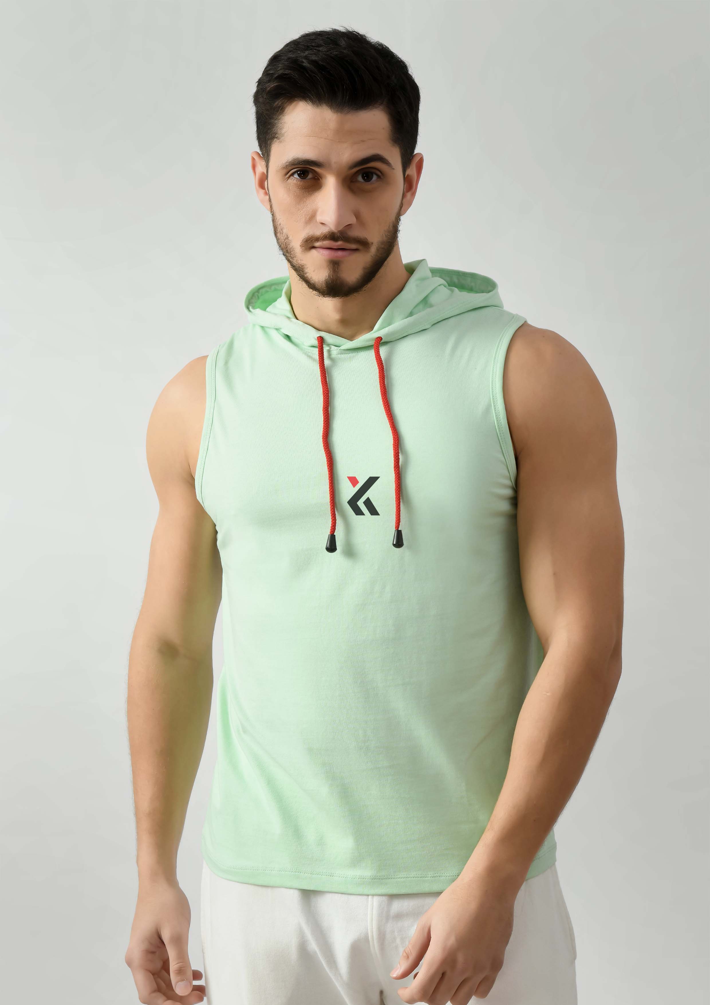Celadon Green Tank Top for Men with Hoodie