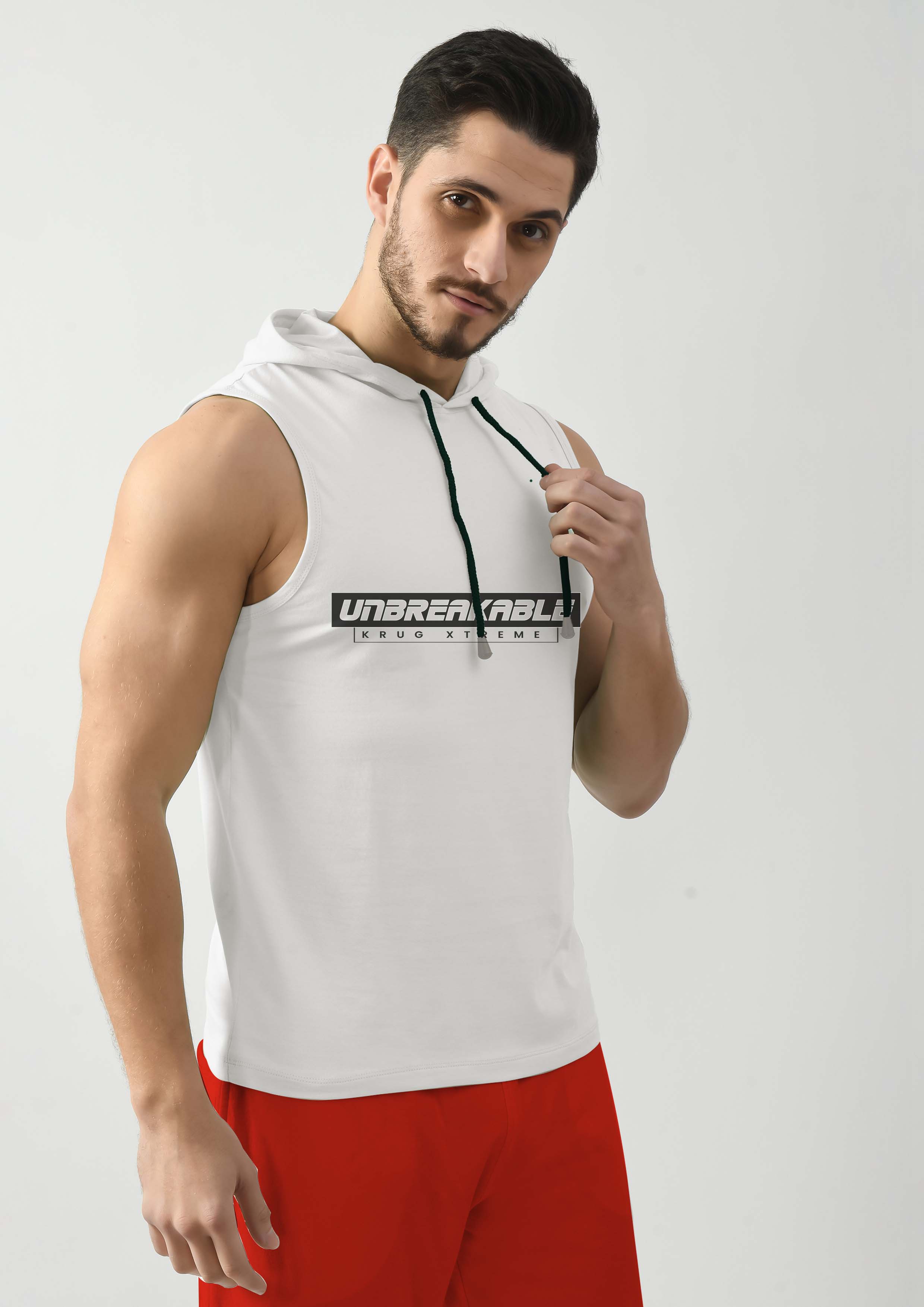 Ivory White Tank Top for Men with Hoodie