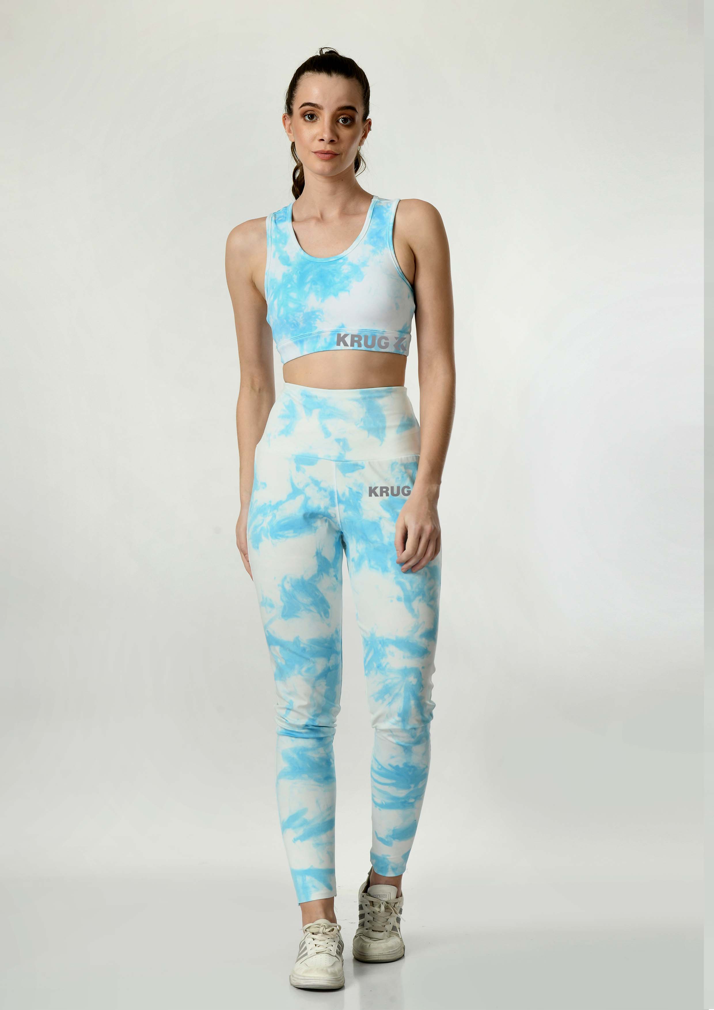Aquamarine Blue Tie & Dye Workout Co-ord Set for Women